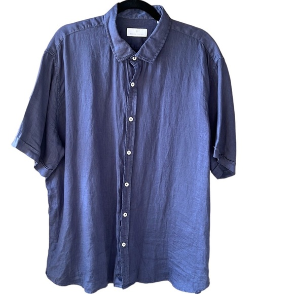 Toscano Firenze 100% Linen Navy Button Down Shirt. Beachy Casual. Men’s XXL - Picture 1 of 7